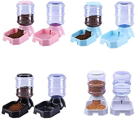 Dog Cat Large Automatic Feeder Bowl Food Water Dispenser Non-Spill Pet Container Flatware 3.8L - Black for Water Apple