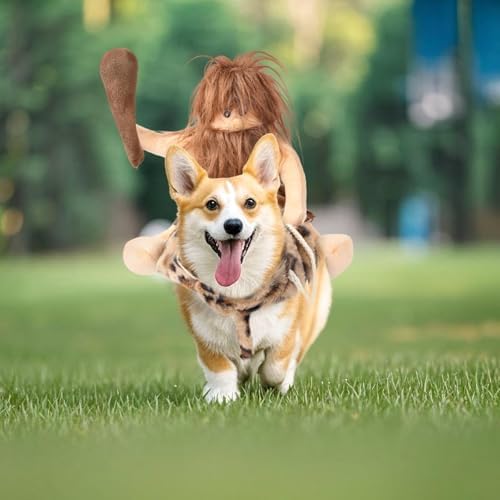 DELIFUR Dog Halloween Costume Funny Dog Cowboy Riding Costume Pet Costume Cat Suit Cowboy Rider Style for Small Medium Large Dogs (Primitive Man, Medium) - Image 4