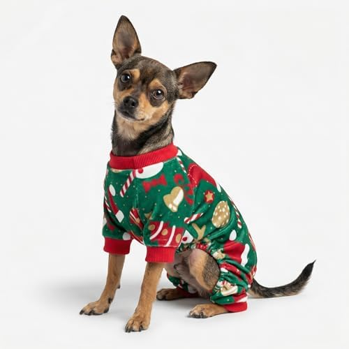 Fitwarm Christmas Dog Pajamas, Dog Winter Clothes for Small Dogs Boy Girl, Lightweight Velvet Pet Jammies, Red, Green, Large - Image 4
