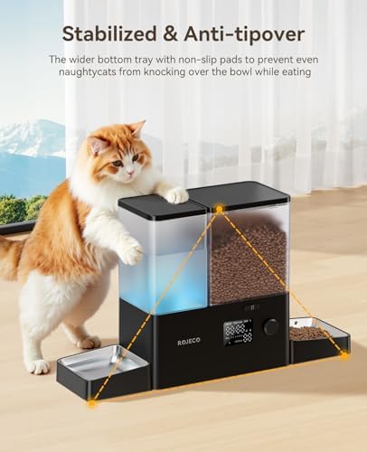 ROJECO Automatic Cat Feeder and Water Dispenser,8.5L Timed Cat Feeder
