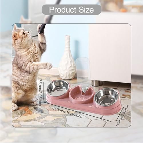 Triple Cat Bowls Pet Feeder with Water Dispenser 15° Tilted Wet and Dry Food Bowl Set for Small Dogs and Cats-