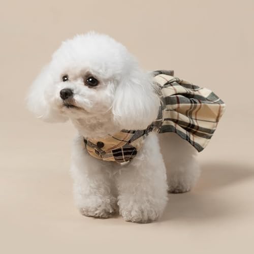 PUPTECK Classic Beige Plaid Dog Dress with Bow Puppy Skirt Clothes L - Image 5