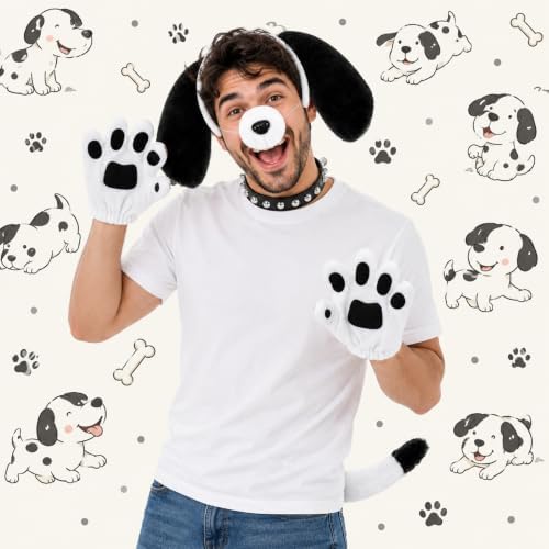 5Pcs Puppy Dog Costume Accessories Set Including Dog Ears Headband Nose Tail Gloves for Halloween Cosplay Party Supplies - Image 6