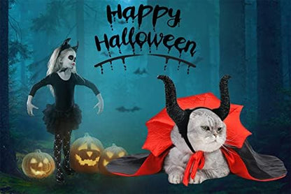 2 Pcs Dog Halloween Costume Set Cat Witch Vampire Cape Devil Horns Hat Holiday Clothes for Cat Puppy Halloween Party Pet Outfits (Red) M - Image 7