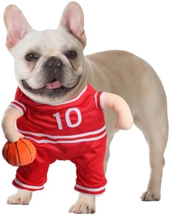DELIFUR Dog Basketball Player Costume - Pet Halloween Costume Adjustable Funny Dress Up Sports Outfit Cosplay Clothes for Small Medium Dog (Red Basketball, Medium) by DELIFUR