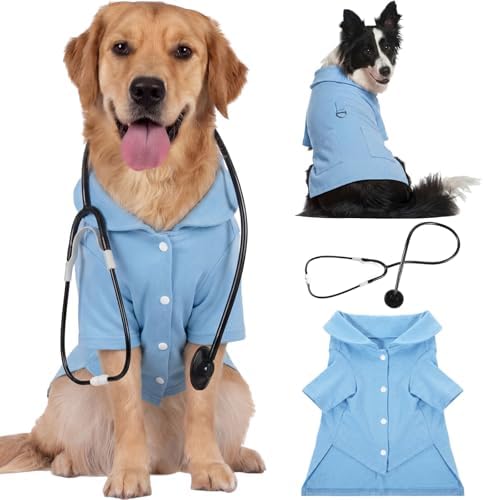 Dog Doctor Costume Cat Surgeon Nurse Costumes with Stethoscope, Blue, XL by Huhumy