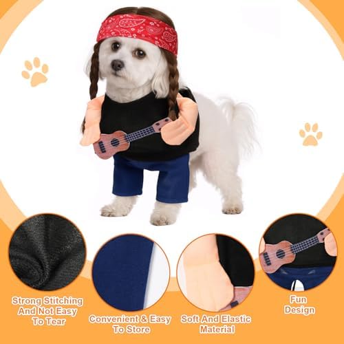 Huhumy Halloween Country Singer Dog Costume Guitar Wig Bandana for Dog, S - Image 3