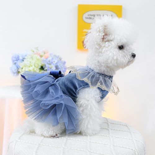 Fashion Sweet Puppy Dog Blingbling Princess Skirt Pet Dog Lace Cake Camisole Tutu Dress D-Navy S - Image 6