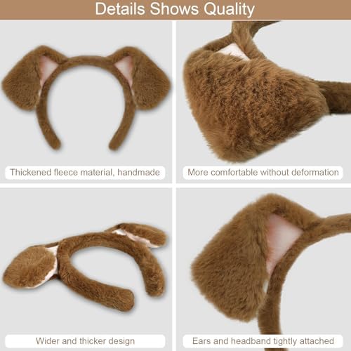Beviliu 3 Pieces Dog Costume Set, Golden Dog Ears and Tail Bowtie, Brown Puppy Ears Costume for Halloween - Image 3