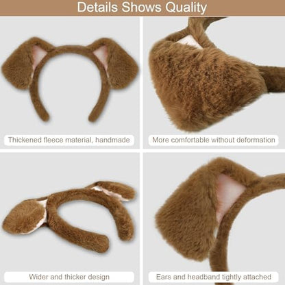 Beviliu 3 Pieces Dog Costume Set, Golden Dog Ears and Tail Bowtie, Brown Puppy Ears Costume for Halloween - Image 3