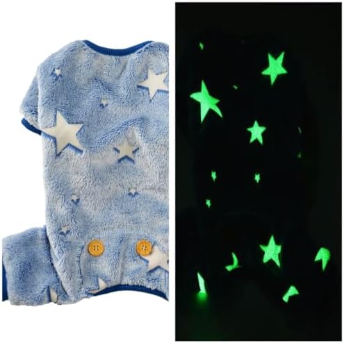 Plush Dog Pajamas Glow in The Dark Dog Jumpsuit 4 Legged Onesie for Small Medium Dog Cat, Blue Star L - Image 2