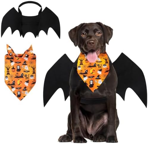 Dog Bat Costume Halloween Costume Dog Bat Wings with Pumpkin Dog Bandanas by Coppthinktu