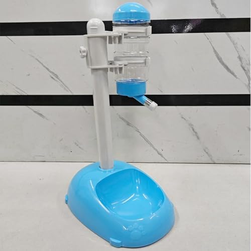 Cryfokt Pet Standing Water Dispenser, Plastic Height Adjustable 500ml Capacity Dog Water Bottle Dispenser Automatic Dog Feeding Station Food for PuppyBowl (Blue)