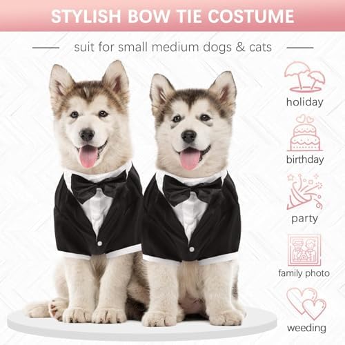 Kuoser Dog Tuxedo, Formal Dog Costume with Bow Tie Pet Wedding Suit Party Birthday Outfit, Dogs Tux Soft Shirt for Valentines Christmas Halloween Graduation Cosplay, Black 2XL - Image 4