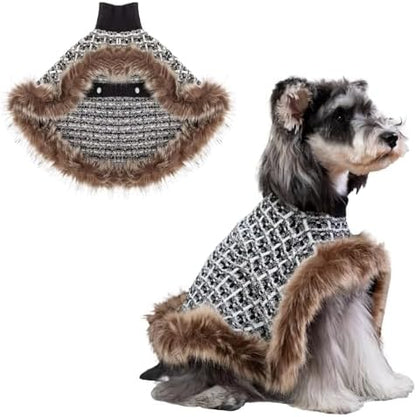 Dog Sweater Cloak, Pearl Cotton Bouclé Yarn Puppy Sweater, Cold Weather Coat Knitwear for Small Dogs, Classic Turtleneck Thick Dog Clothes with Thick Fluff DS95L by UNIPUP