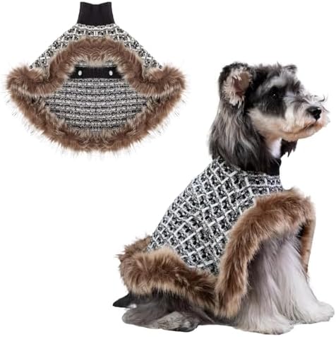 Dog Sweater Cloak, Pearl Cotton Bouclé Yarn Puppy Sweater, Cold Weather Coat Knitwear for Small Dogs, Classic Turtleneck Thick Dog Clothes with Thick Fluff DS95XS by UNIPUP
