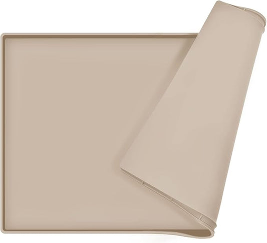 Dog Food Mat,Silicone Waterproof Food Tray,Non Slip Pet Bowl Mats Placemat,0.6" Raised Edge,Suitable for Most Small and Medium Sized Pets,18.5" x 11.5"