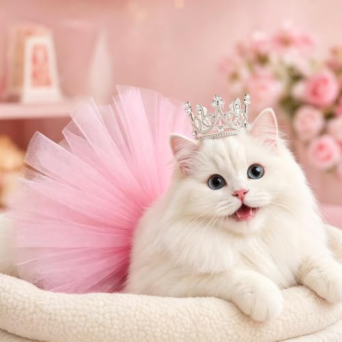 Pet Costume Set Tutu Skirt with Pearl Crown for Small Dog Cat Halloween Birthday Wedding Photo Prop Costume - Image 4
