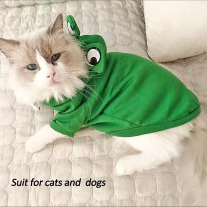 Happy Dog Hoodies Funny Dog Clothes for Small Dog Girl Boy Hooded Puppy Sweatshirt Coat Winter Cat Outfit Halloween Dog Frog Costume for Kitten Chihuahua Pomeranian Yorkie (Green, X-Large) - Image 2