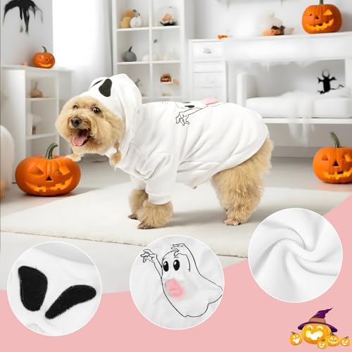 NACOCO Halloween Ghost Dog Costume - Pet Christmas New Year Hoodie Warm Party Coat Outfit for Small and Medium Cat Dog Clothes(White Ghost,L) - Image 2