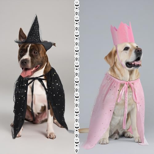 Huhumy 4 Pcs Halloween Witch Pet Costume, Cloak Hat Crown for Dogs Cats - Image 6