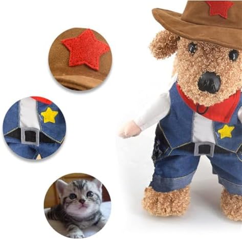 Hotumn Cowboy Dog Costume with Hat - Cat & Small Dog(M) Halloween Costume - Image 4