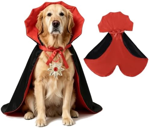 Dog Halloween Costumes, Adjustable Dog Vampire Cloak Costume Devil Vampire Cloak Cape Halloween Costumes with Medal for Small Medium Large Dogs Halloween Party Cosplay Outfit(L) by Unknown