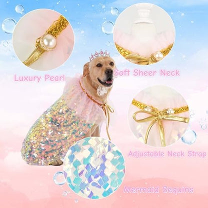 FLAdorepet Dog Cape Princess Costume with Crown,Pet Birthday Outfit Dress,L - Image 6