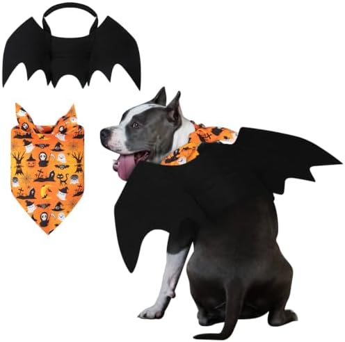 Dog Bat Costume Halloween Costume Dog Bat Wings with Pumpkin Dog Bandanas by Coppthinktu