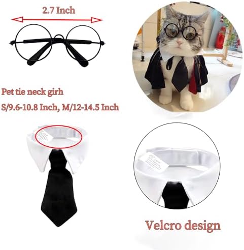 Dog Halloween Magician Costume Set, Cat Wizard Cloak with Hood, Tie & Glasses, Pet Cosplay Outfit for Halloween Party, Puppy Witch Costume for Small Dogs (Red and Black, Small) - Image 6