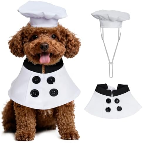 Pet Chef Costume Chef Hat with Cape Set Dog Halloween Costume for Small Pet Dogs Cat (Small) by choyaxo