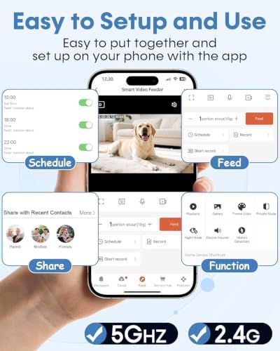 12L Automatic Dog Feeder with Camera for Large Dogs, WiFi App Control, 2-Way Audio