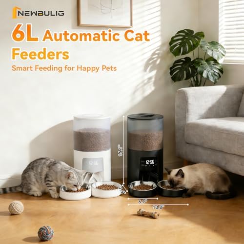 NEWBULIG Automatic Cat Feeder for 2 Cats 6L Dog Food Dispenser, Black