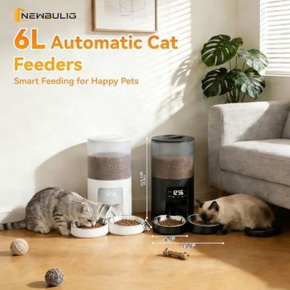 NEWBULIG Automatic Cat Feeder for 2 Cats 6L Dog Food Dispenser, Black
