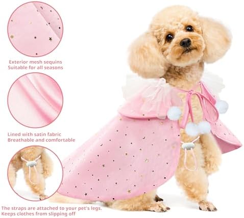 KOUPA Pet Wedding Costume for Cat Small Dogs, Sparkly Cat Clothes Tulle Cloak for Puppy Kitten, Halloween Dog Outfit Suit for Party Holiday Christmas, Pink - Image 5
