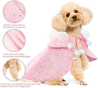 KOUPA Pet Wedding Costume for Cat Small Dogs, Sparkly Cat Clothes Tulle Cloak for Puppy Kitten, Halloween Dog Outfit Suit for Party Holiday Christmas, Pink - Image 5