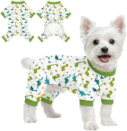 Dog Pajamas for Small Medium Dogs Pjs Green Dinosaurs Dog Onesie Breathable Puppy Pj Pet Stretchy Soft Sleepwear for Spring Summer Costume-XL by Ruirichfun