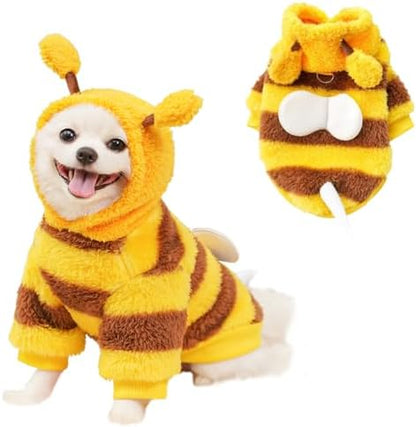 ANIAC Fleece Dog Hoodies with D-Ring Autumn Winter Puppy Clothes for Small Dogs Bumblebee Cat Apparel Cold Weather Coat Funny Dog Bee Costume for Christmas Halloween (Yellow, X-Small) by ANIAC