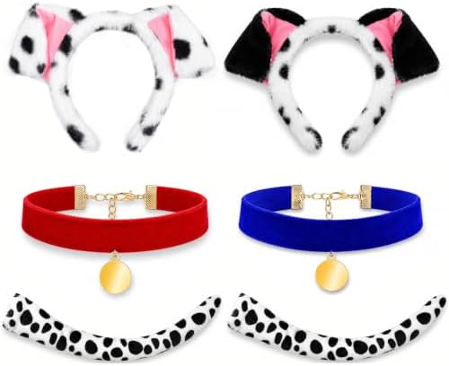 Halloween Dalmatian Costume Set Include Dog Ear Headbands Velvet Choker Tails for Adults Party Dress Up by Matiniy