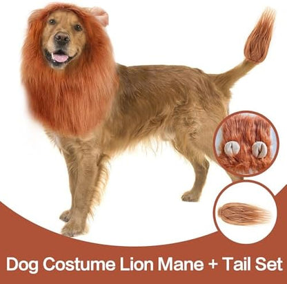 New Dog Costume Halloween Dog Costume Lion Mane for Medium and Large Dogs Realistic Lion Wig Dog Costume Supplement Lion Mane for Photoshoot Entertainment (Black) Size M + Tail Set - Image 5