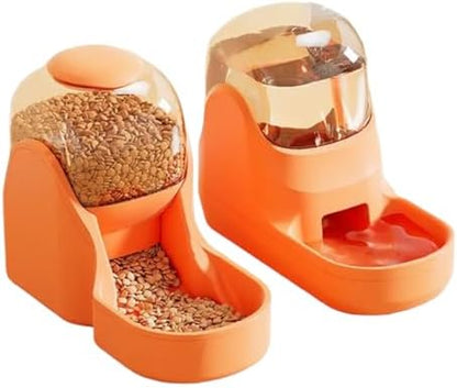 Dog & Cat Feeder + Waterer Set,Automatic Pet Feeder 2 in 1 Cat & Dog Food Water Dispensers, Cats and Dogs Food Feeder and Water Dispenser 3.9L for Small, Medium, & Large Pets (Orange)