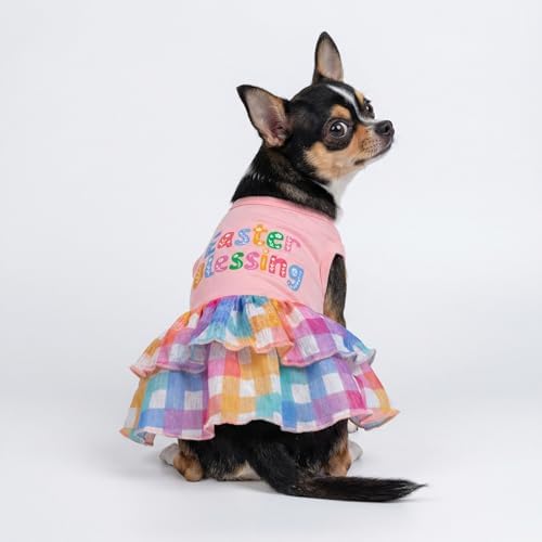Fitwarm Easter Blessing Dog Dress, Easter Outfit for Small Dogs Girl, Colorful Pet Clothes, Pink, Blue, Orange, White, Large - Image 4