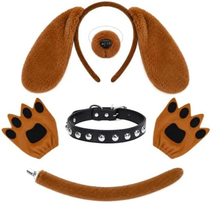 5Pcs Puppy Dog Costume Accessories Set Including Dog Ears Headband Nose Tail Gloves for Halloween Cosplay Party Supplies by Kuscul