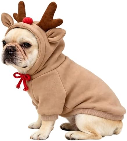 Fleece Lined Dog Hoodie Sweatshirt Fall Winter Costume, Reindeer XL by guangte