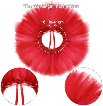 Pet Costume Set Tutu Skirt with Pearl Crown for Small Dog Cat Halloween Birthday Wedding Photo Prop Costume (Red) - Image 3