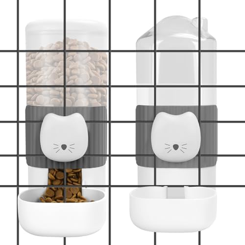 Yummy Sam Hanging Automatic Small Pet Food Water Dispenser, Grey White