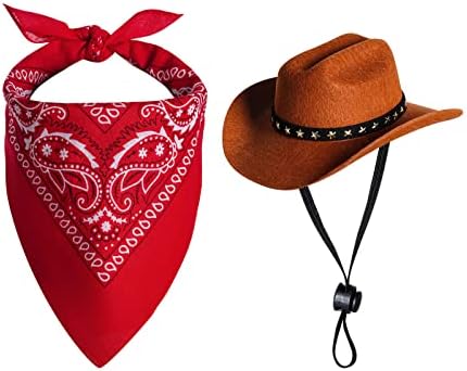 choyaxo Pet Cowboy Costume Halloween Costumes for Dogs Cat Cowboy Hat with Bandana Scarf (Medium) by choyaxo