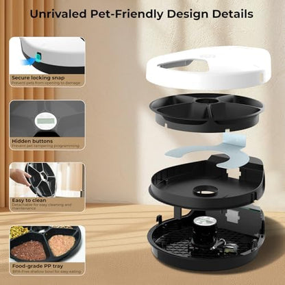 UBPET F10 Automatic Cat Feeder Wet Food, Semiconductor Cooling 5 Meal Timed Meat Dispenser, 24-Hour Freshness 3 Cooling Modes, Dry and Wet Food Automatic Feeder for Cats and Dogs