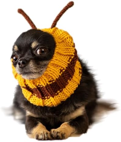 Zoo Snoods Bumble Bee Costume - Knit Dog Snood Ear Wrap for Pets, Warm Neck Cover for Halloween and Winter (Small) by ZooSnoods
