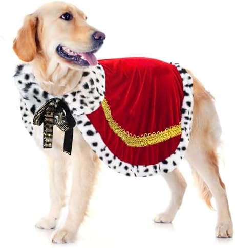 Pet ​King Cloak Christmas Dog Costumes Lux Fur Red Royal Cape Cat Robe Warm Winter Coat Outfit Medium Large Dogs Prince Costume Xmas Queen Clothes Princess Cosplay Birthday Dress (Red, Large) by Vaudarkit